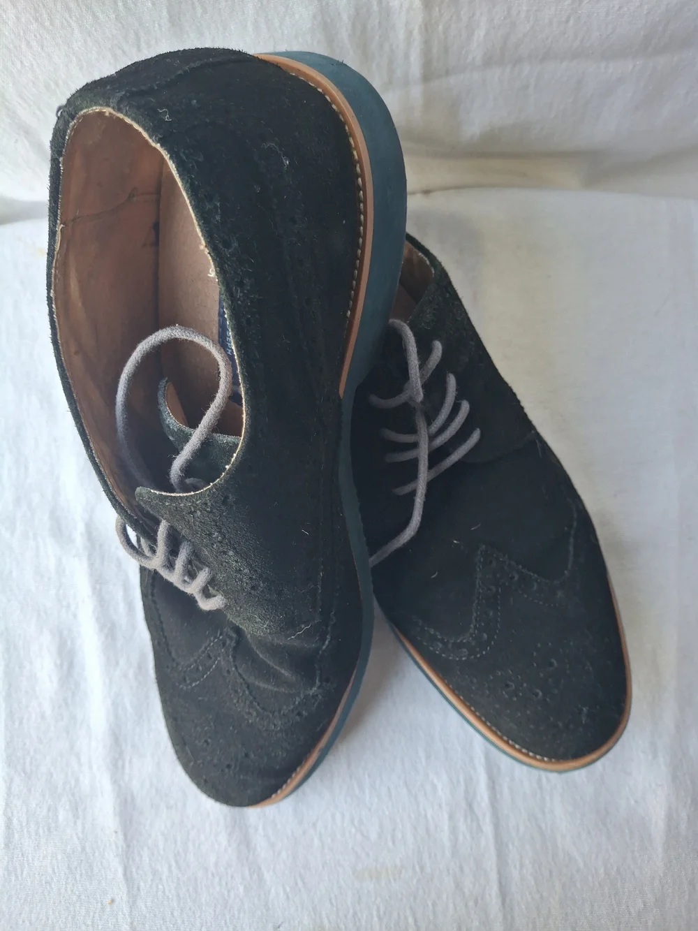 Joseph Abboud Black Suede Wingtip Derbys with Tan Sole Edge